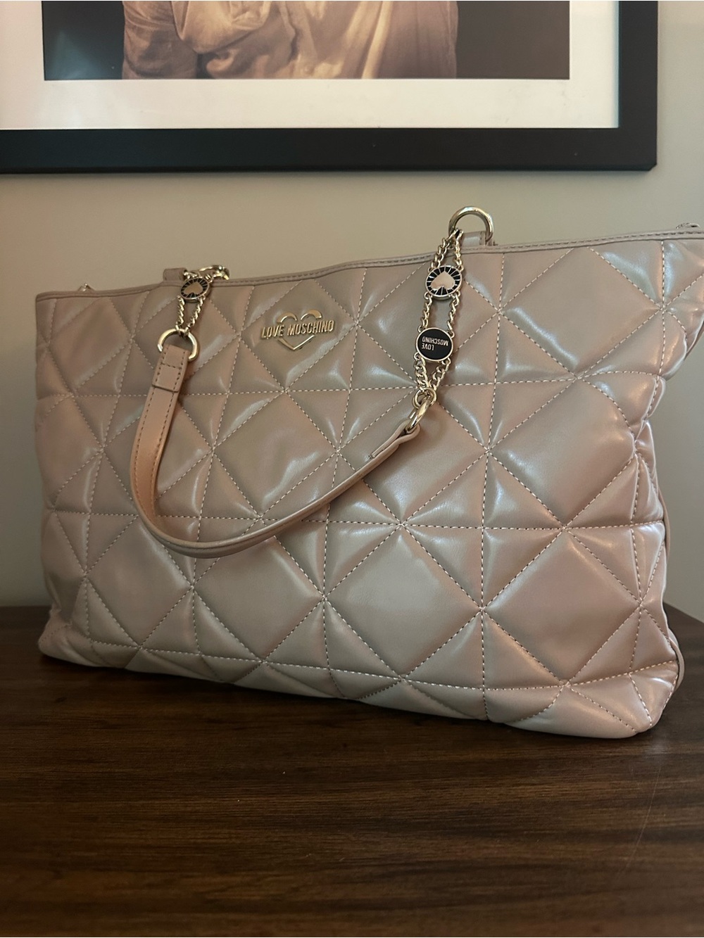 Love Moschino Taupe Quilted Tote